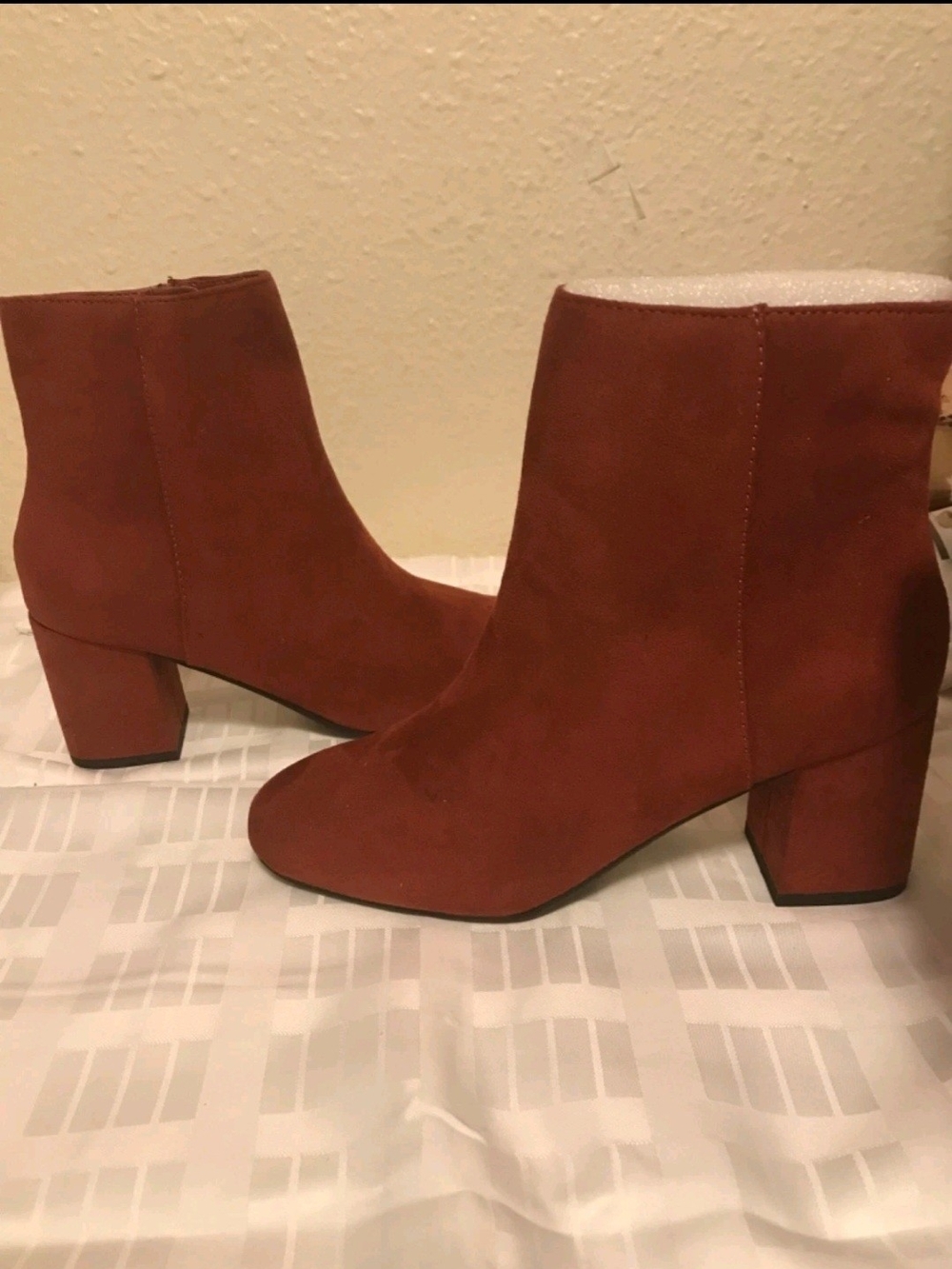 Diba Rust Suede Block Heel Ankle Booties